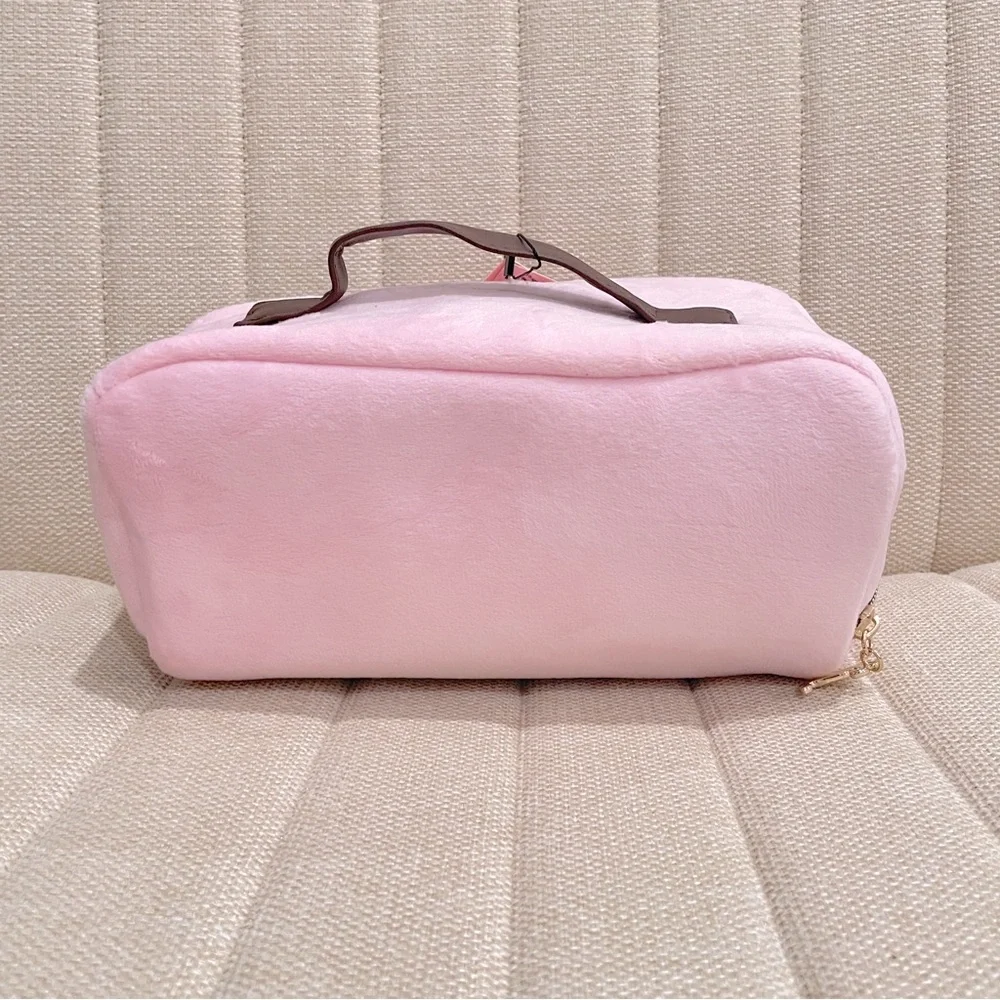 NEW Juicy‎ Couture Pink Velour Rhinestone Logo Makeup Bag Toiletry Case